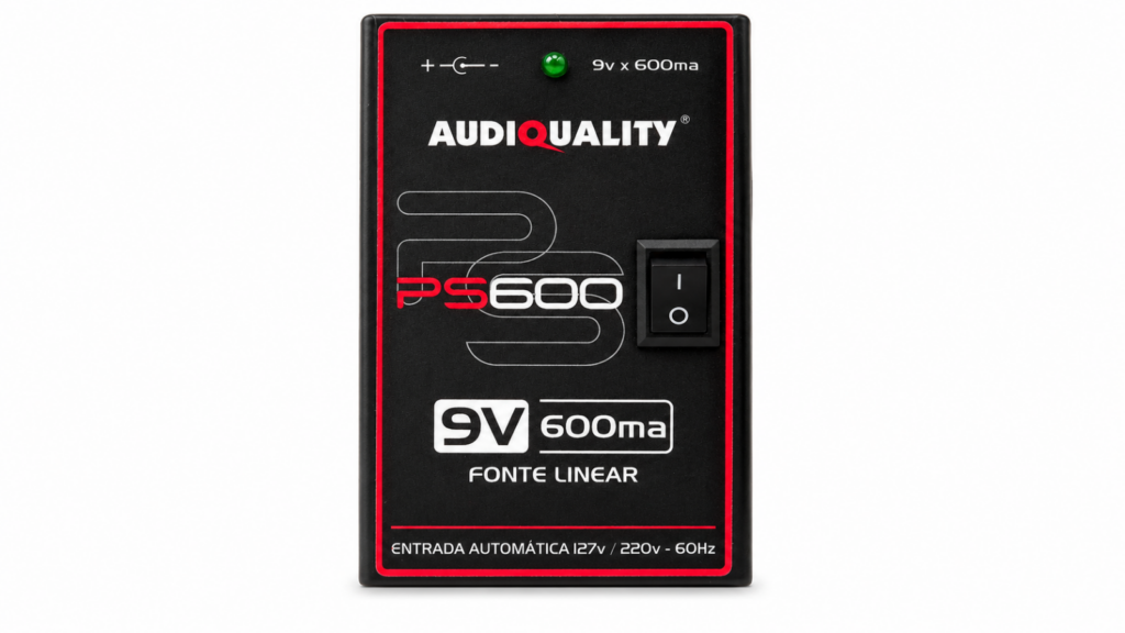 Fonte para pedais 9V PS600 AudioQuality em vista frontal