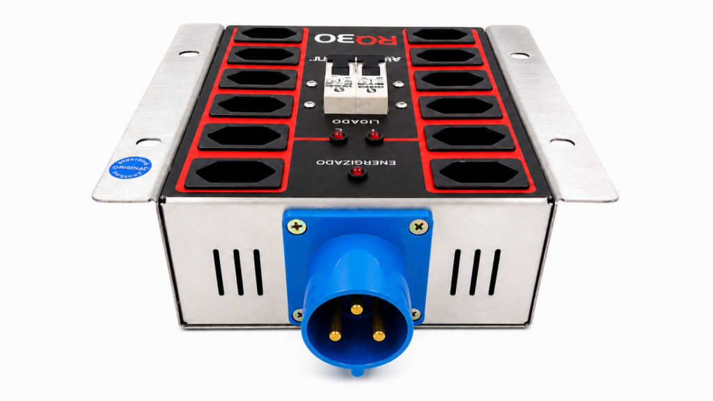 Régua RQ30 AudioQuality com 12 tomadas NBR e proteção por disjuntores