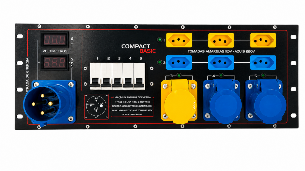 Main Power Compact Basic sem case AudioQuality em vista frontal para distribuição profissional de energia
