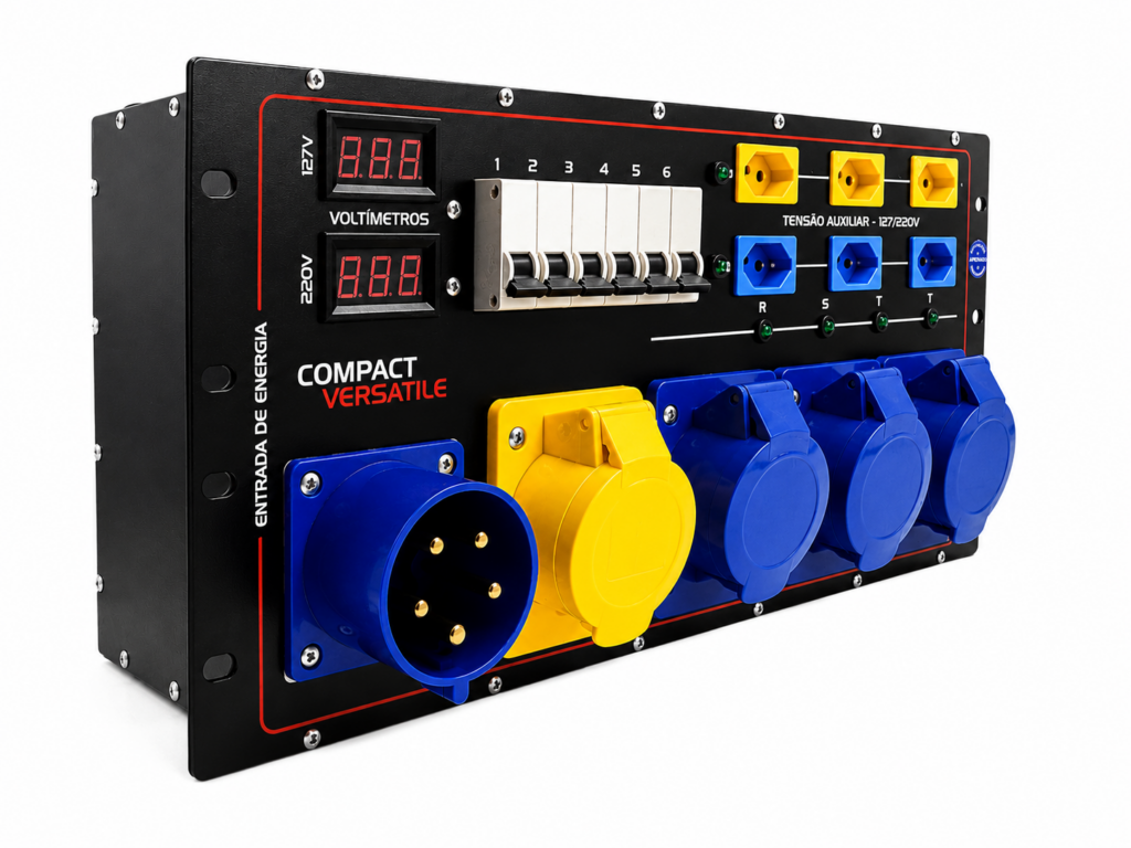 Main Power Compact Versatile Max sem case AudioQuality em perspectiva com tomadas NBR e saídas industriais