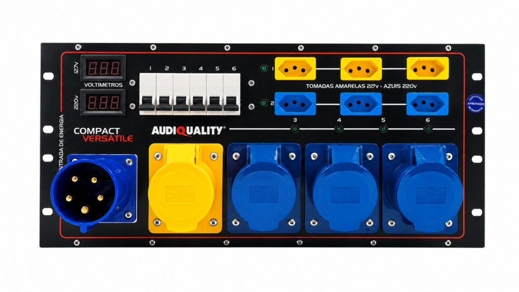 Main Power Compact Versatile Max sem case AudioQuality em vista frontal para distribuição profissional de energia