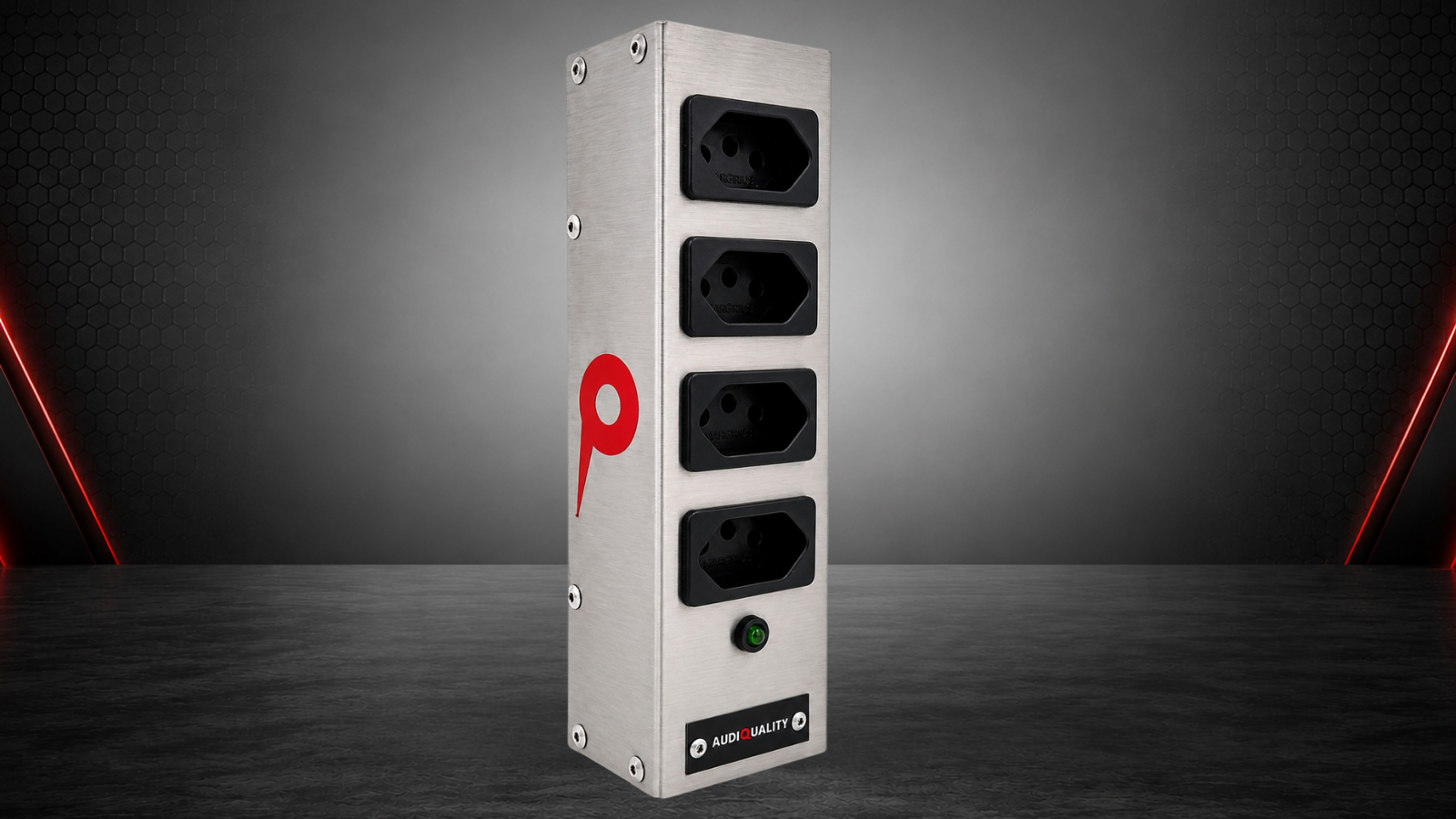 Régua R4-P AudioQuality com quatro tomadas e chassi em aço inox